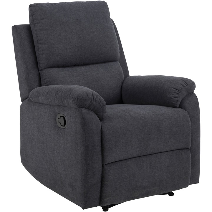 Fotoliu recliner Actona Sabia, 80x90x101 cm, tesatura gri inchis, baza din metal vopsit negru, recliner manual, arcuri pocket