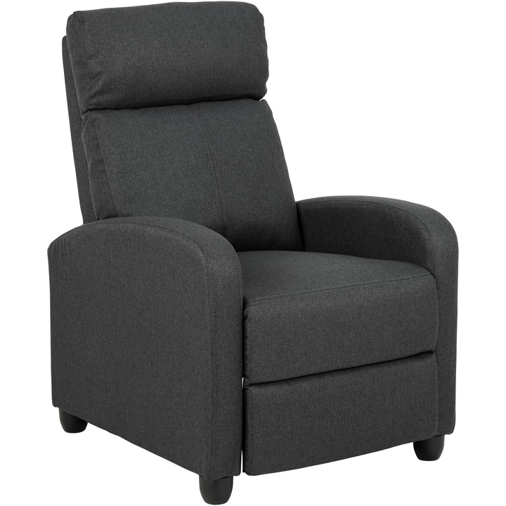 Fotoliu recliner Actona Siom, 67x87x100,5 cm, tesatura antracit, baza din PP, recliner manual