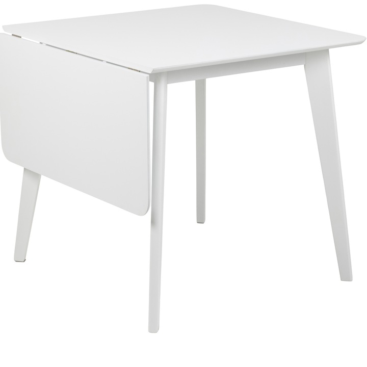 Маса Actona Roxby, Квадратна, Разтегателна, 80/120x80x76 см, MDF плот боядисан AC бяло, Дървени крака от каучуково дърво