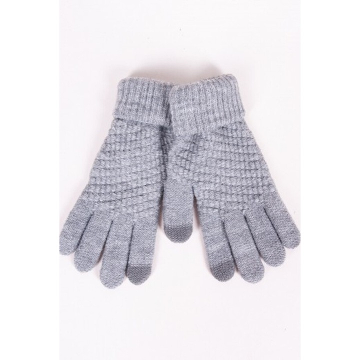 Manusi pentru fete, din tricot texturat, degete compatibile touch, 18 cm, Gri