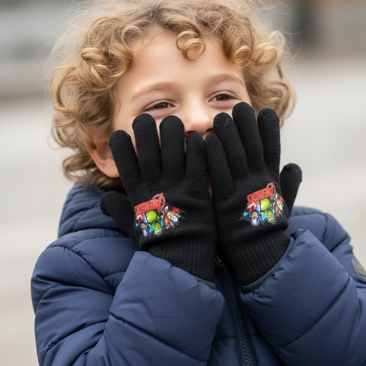 Manusi tricotate „ Avengers ” HQ4303negru 113655, Negru, 4-8Y Standard