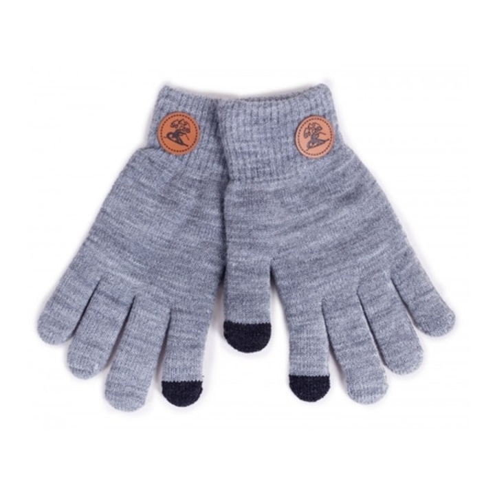 Manusi pentru baieti, duble, din material tip tricot, cu degete compatibile touch, Gri