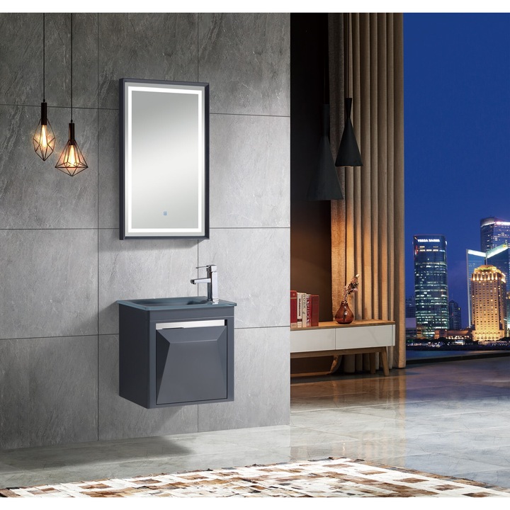 Set mobilier baie suspendat TRENDY’S, gri inchis, 50X34X48 cm