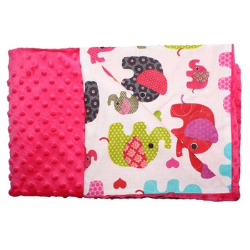 Paturica 2 fete, Minky roz, elefantei Paturica 2 fete, Minky roz, elefantei