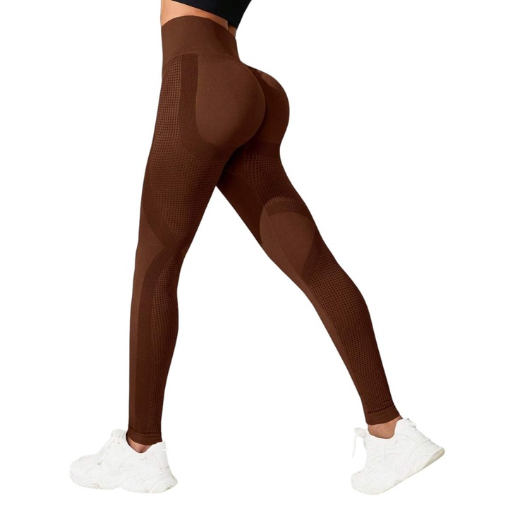 Елегантен спортен клин с висока талия и Push-Up ефект, Кафяв