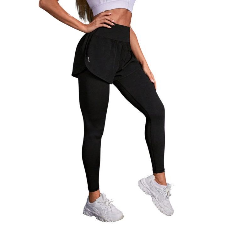 Colanti Sport cu Talie Inalta si Fusta Integrata, Negru