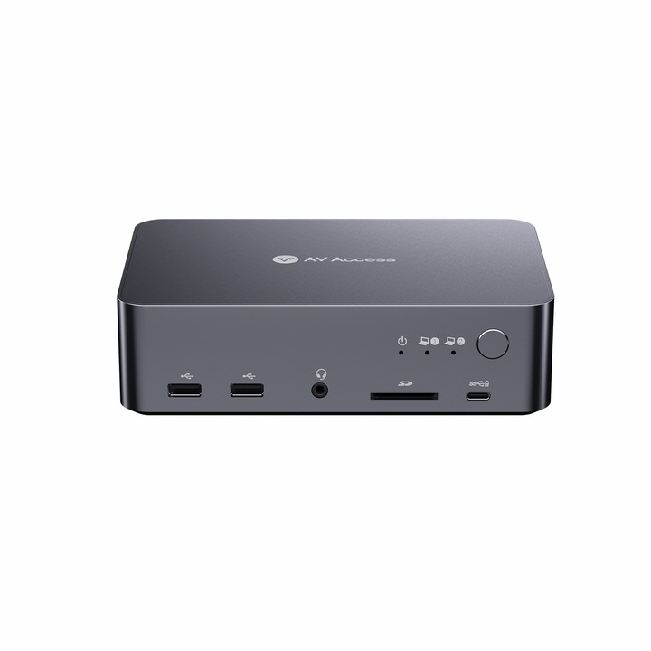 Statie de andocare, AV Acces, KVM iDock C20 pentru 2 laptopuri, 4K, 60W incarcare, 12 in 1, USB-C, HDMI, 2x porturi USB-C, Gri