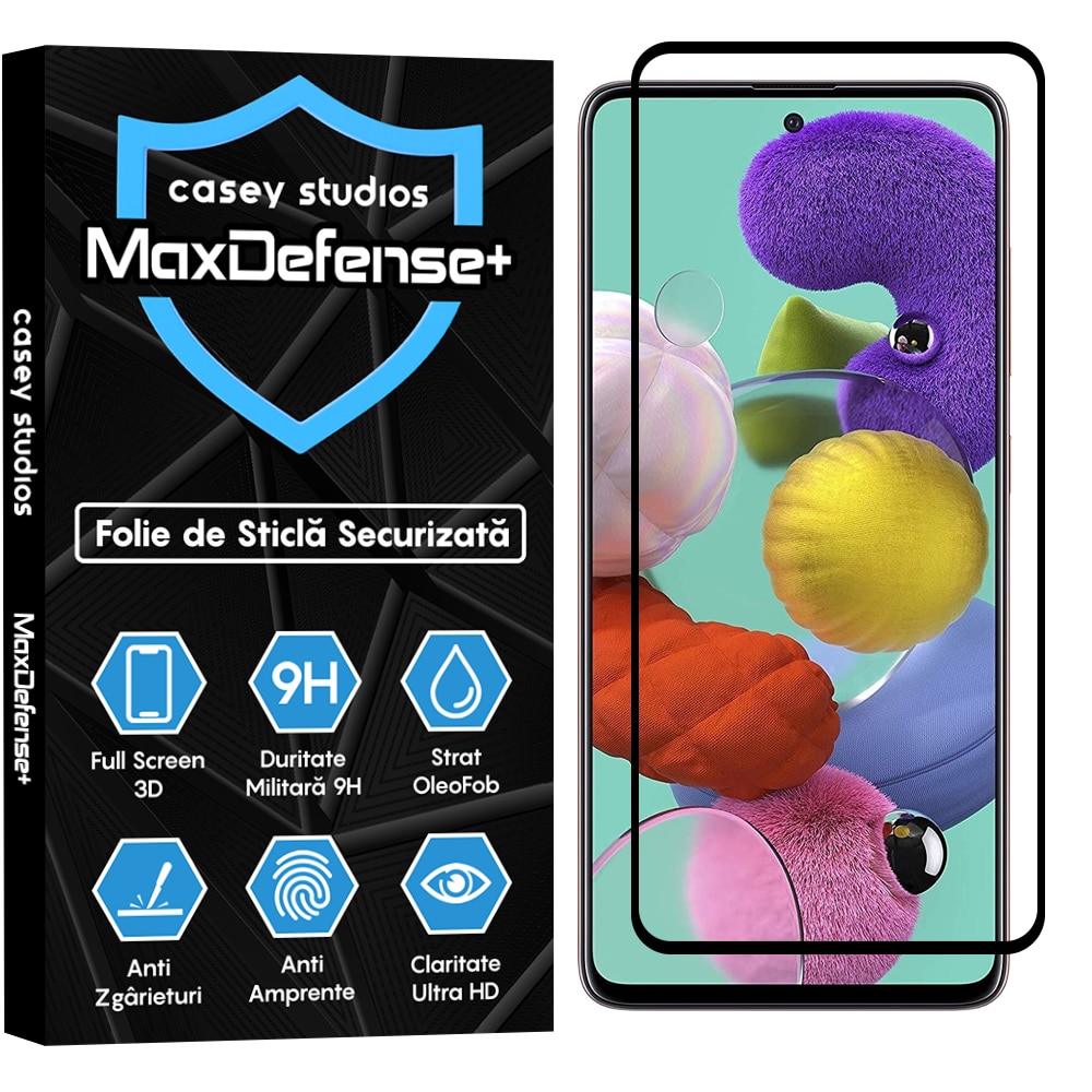 Folie Sticla CASEY STUDIOS™ compatibila cu Samsung Galaxy A51 4G/5G, Full Cover 3D, Full Glue, Sticla Securizata, Ultra HD, Protectie Profesionala Ecran 3D, Anti Zgarieturi, Anti Socuri