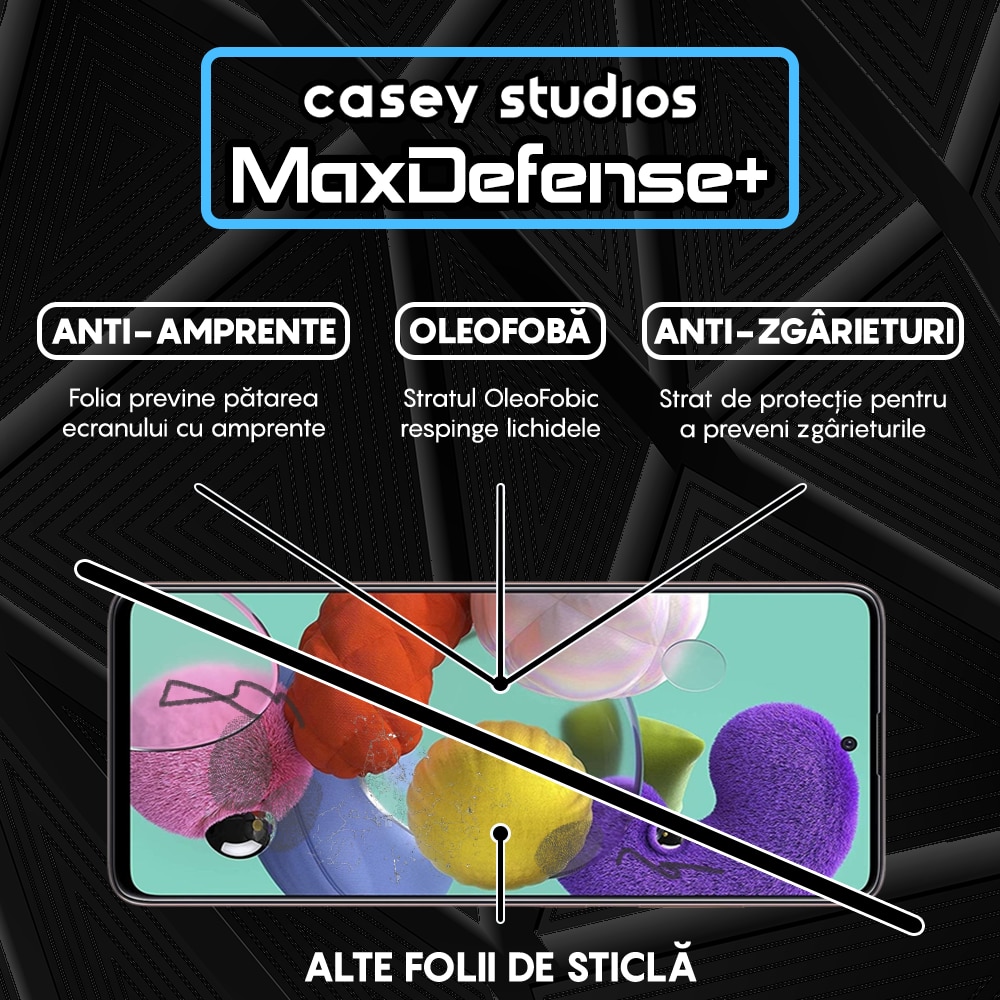Folie Sticla CASEY STUDIOS™ compatibila cu Samsung Galaxy A51 4G/5G, Full Cover 3D, Full Glue, Sticla Securizata, Ultra HD, Protectie Profesionala Ecran 3D, Anti Zgarieturi, Anti Socuri