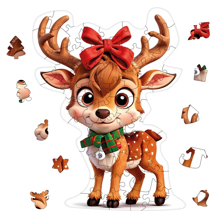 Milliwood karácsonyi puzzle, fa kirakós, Caramel rénszarvas, kb 25x31cm, 50 db