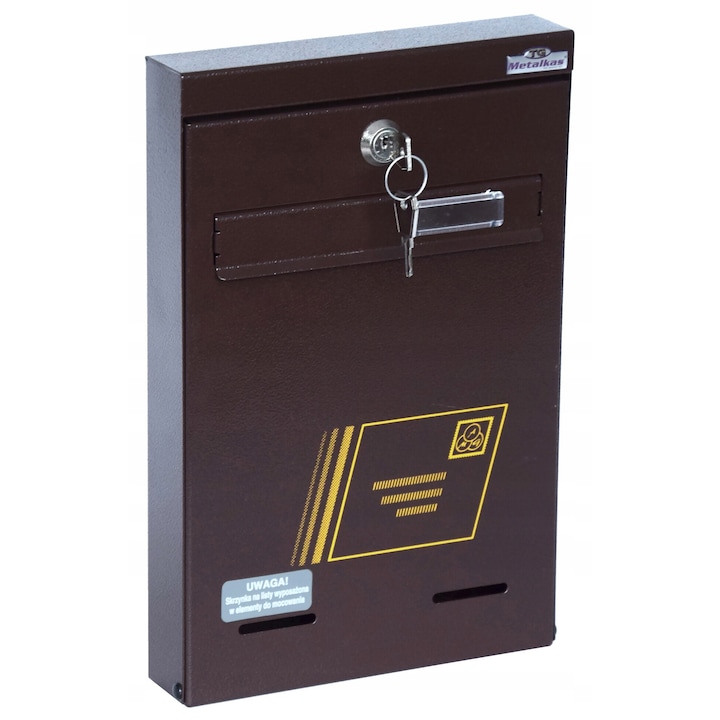 Cutie postala, usa cu cheita, doua chei, de perete, Metal, Maro, 30x19 cm METALKAS