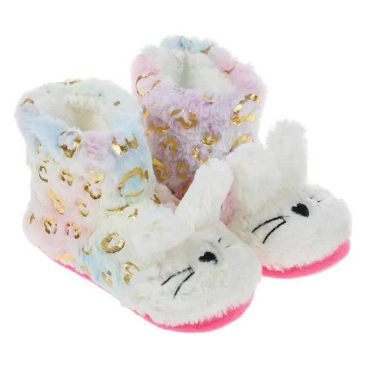 Botosi de casa Antbro® pentru fete, de culoarea curcubeului Tie Dye, model iepuras cu urechi 3D, Roz