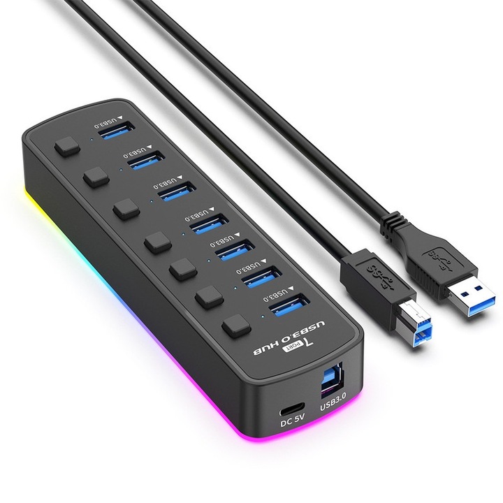 USB 3.0 хъб, 7 порта, черен