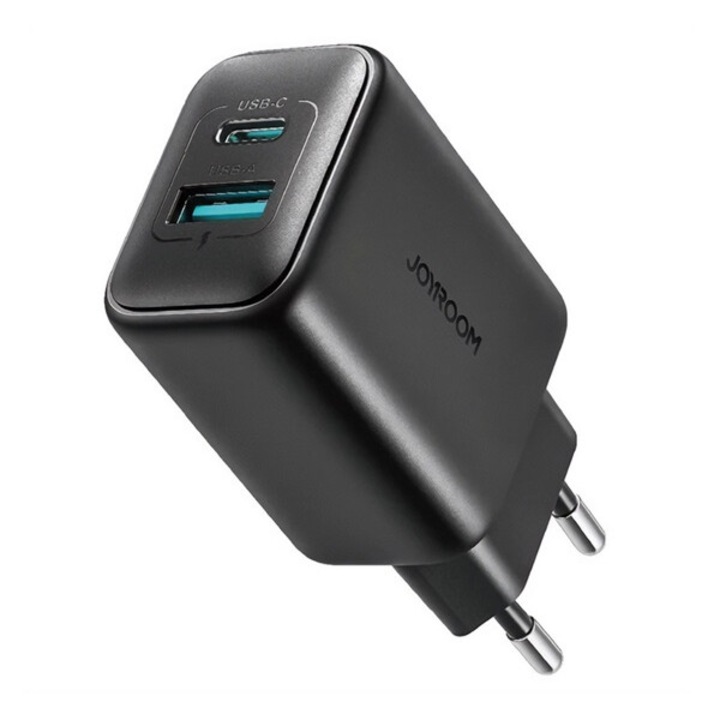 Joyroom hálózati töltő usb+type-c aljzat, 25w, pd gyorstöltő 3.0, fekete