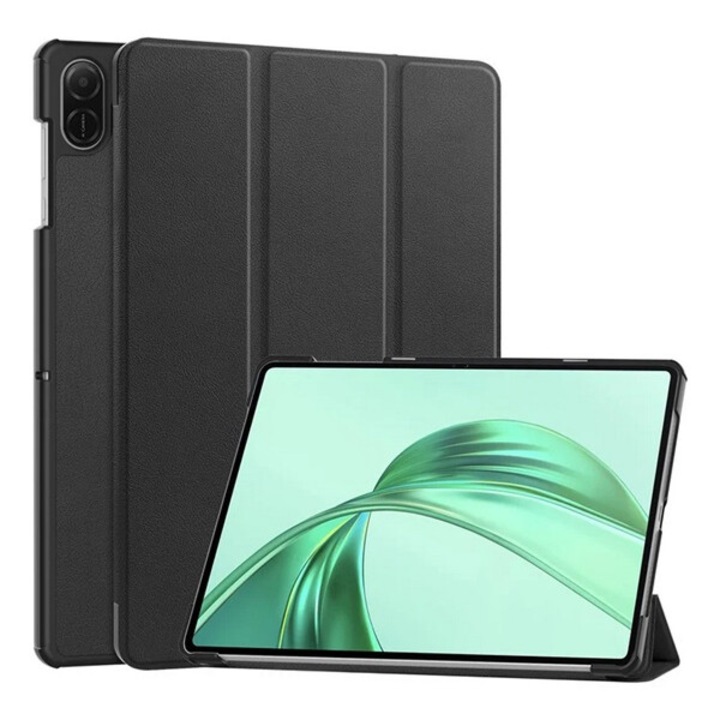 Gigapack tabletvédő álló, bőr hatású, aktív flip, oldalra nyíló, trifold, asztali tartó, fekete, kompatibilis: Honor Pad X8a