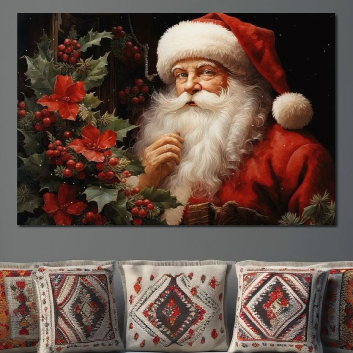 Tablou Canvas Premium, LuxCanva® D1008, Mos Craciun cu Barba Alba, 80 X 120 CM, Panza Bumbac 100% 400g/m2, Sasiu Lemn, Santa Claus, Cadouri, Ajun, Copii, Living Room, Camera Copil, Rosu