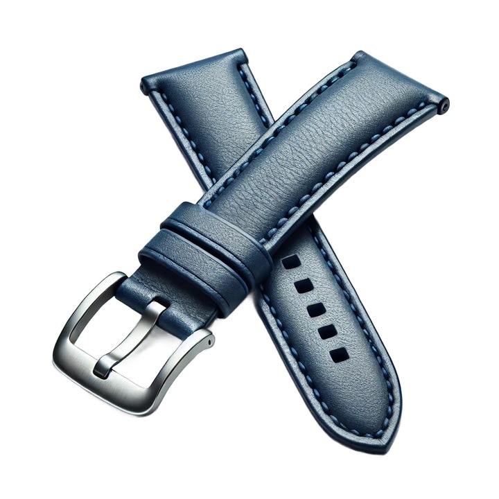 Curea ceas 20 mm, piele naturala, dreapta, Albastru