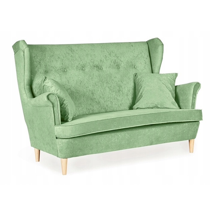 Dupla kanapé, Family Meble, Model Ari, Skandináv stílusú, Szövet/fa, 160x92x104 cm, Mentazöld