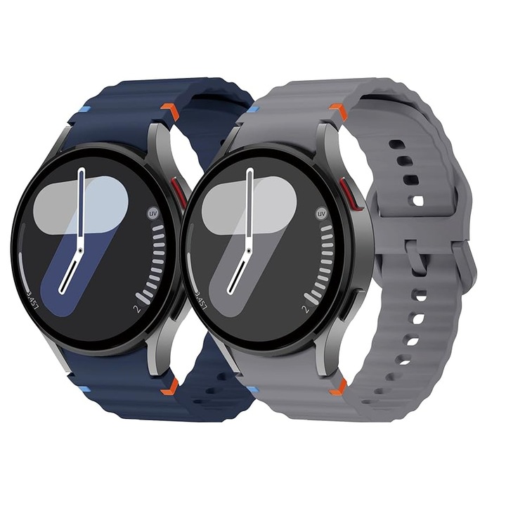 2 db MTP szilikon pánttal kompatibilis Samsung Galaxy Watch 4/5/6/7, 40/44/46 mm, gyorskioldó, éjfél + szürke készlet