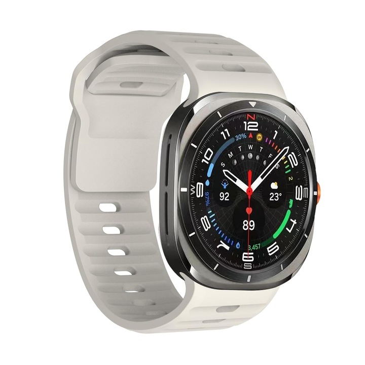 Samsung Galaxy Watch Ultra készülékkel kompatibilis szilikon MTP szíj, 47 mm, gyorskioldó, Starlight