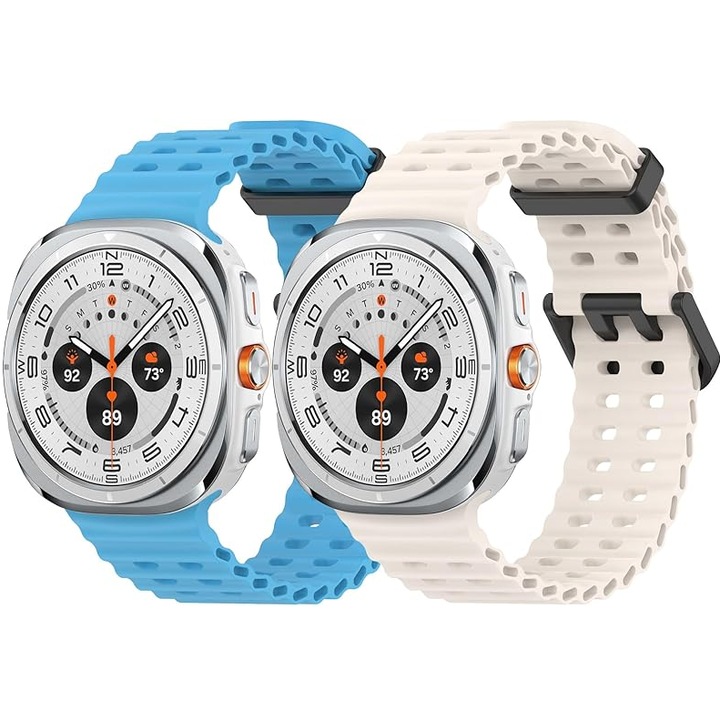Set 2 Curele Silicon MTP compatibila cu Samsung Galaxy Watch Ultra, 47mm, Catarama neagra, Quick Release, Blue + Starlight