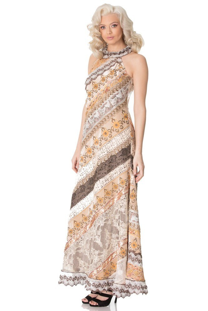 Rochie catifea si dantela Liza Panait T-93E aramiu cu bej