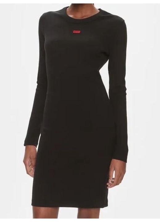 Rochie HUGO Nemalia, montata, neagra, 96% bumbac, 4% elastan