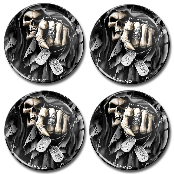 Set autocolante roti, silicon, SkinoEu, Universal, Diametru 70 mm, Craniu, A1370, 4buc