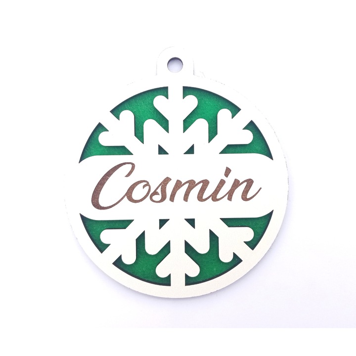 Коледен глобус с гравирано име, Cosmin, бял МДФ 2,7 мм, диаметър 9 см