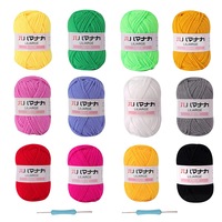 Set 12 Fir de tricotat si crosetat, SINBINTA, Cu 2 carlige de crosetat, Moale, elastic si durabil, Nu este usor de spart si de pilulat, Facil de operat, Pentru tricotat decoratiuni, haine, palarii, Bumbac, Multicolor