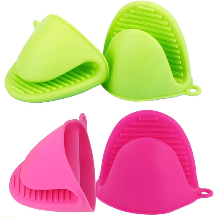 Konyhai kesztyűkészlet 4 db, Acronde, hőálló szilikon, zöld és piros, 4,1"x3,3"