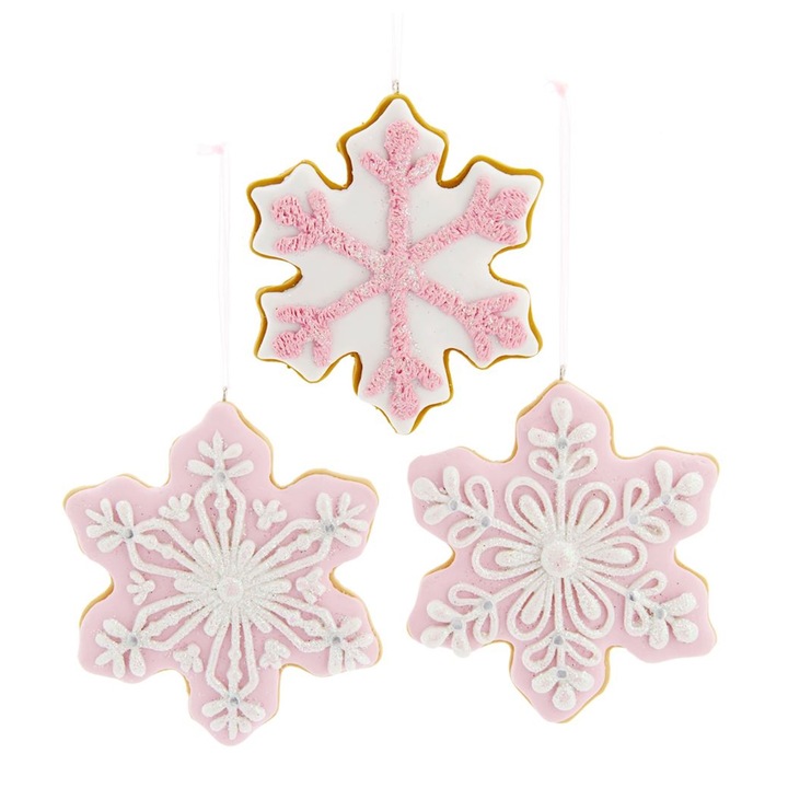 Set 3 ornamente brad Fulg din turta dulce, 12 cm, Clay Dough, roz