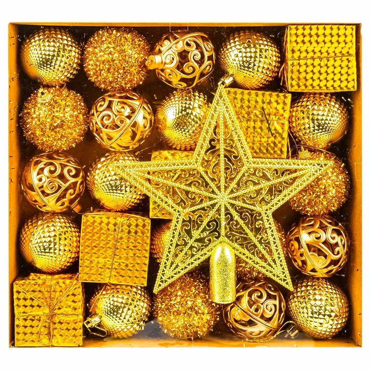 Set 26 buc globuri pom Craciun, Auriu