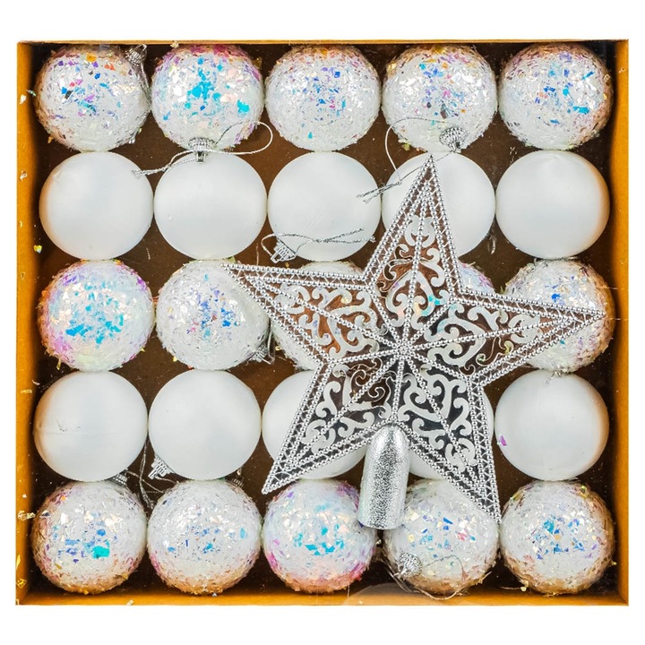 Set 26 buc globuri pom Craciun, Alb