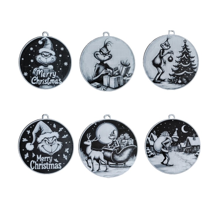 6 személyes Grinch karácsonyi dekoráció, rajzfilmek ihlette, 3D nyomtatott készlet