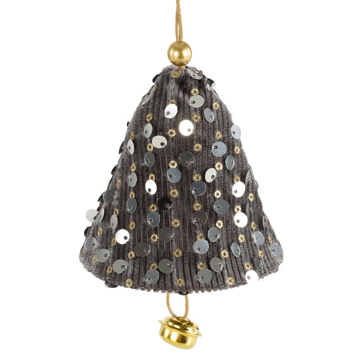 Ornament de Craciun clopot 8 x 12 cm Eurofirany gri deschis