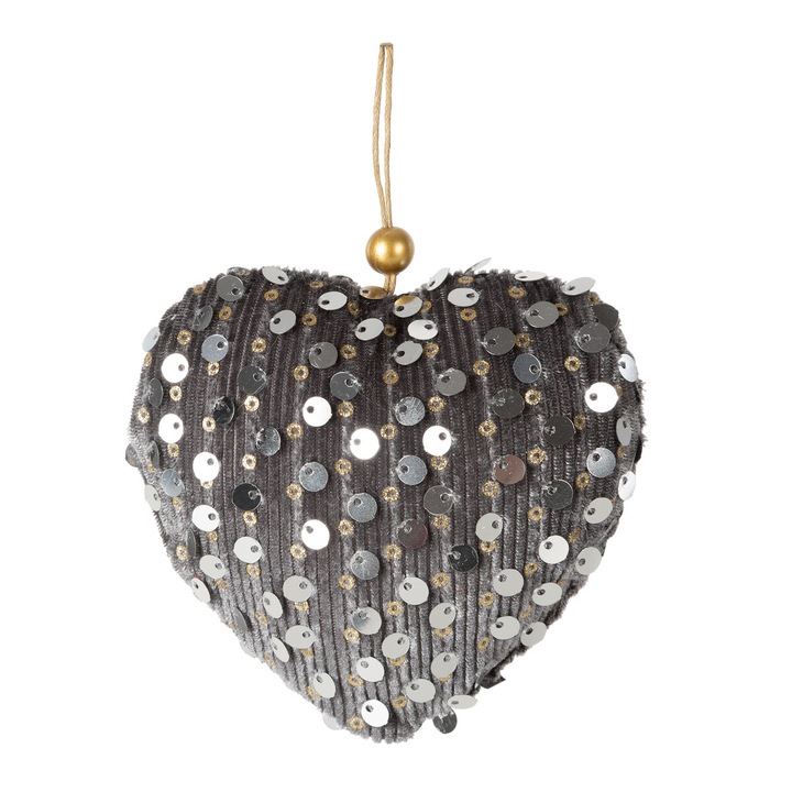 Ornament de Craciun inima 9 x 9 cm Eurofirany gri deschis