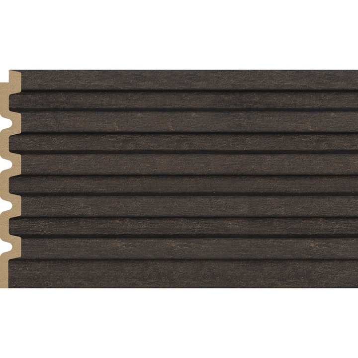 Panou decorativ din PS (Polimer Solid de Inalta Densitate), Durabil, Rezistent la Umiditate, Mucegai si Impact, Culoare Maro cu insertii aurii, 2.85 x 0.12 m, grosime 12 mm, VelvetDesign