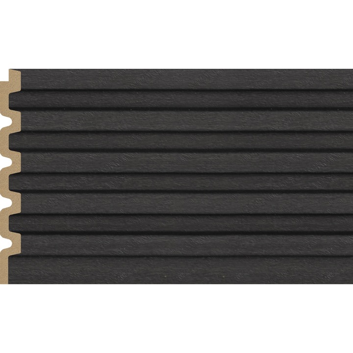 Panou decorativ din PS (Polimer Solid de Inalta Densitate), Durabil, Rezistent la Umiditate, Mucegai si Impact, Culoare Gri Carbune, 2.85 x 0.12 m, grosime 12 mm, VelvetDesign