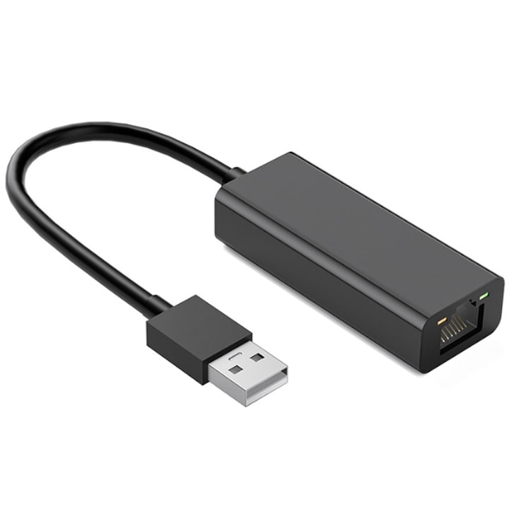 Adaptor placa retea, Axroad Mall, Adaptor ethernet LAN, USB-A la RJ-45 ethernet LAN 100 Mbps, Indicatori LED, Instalarefara driver, Latentaredusa, Plug&Play, Acoperirelarga, Compact siportabil, Pentru laptop, desktop pc, Aliaj/Plastic, 59*25*15mm, Negru