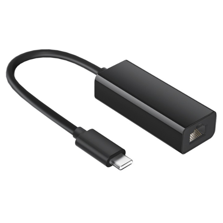 Adaptor USB-C la RJ-45 ethernet LAN 100 Mbps, Axroad Mall, Adaptor placa retea, Instalarefara driver, Latentaredusa, Plug&Play, Acoperirelarga, Compactsiportabil, Pentru laptop, desktop pc, ABS/PVC, 18*2.3*1.7cm, Negru