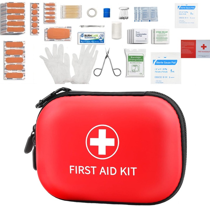 Комплект за Първа Помощ, Аптечки, Axroad Mall, 24 части, Rip-Stop, Водоустойчив, Оксфорд, 17.5x12x5см, Червен
