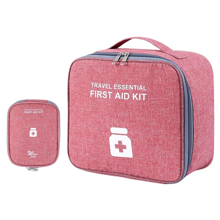 Комплект за първа помощ, Органайзер за медицински комплект, Axroad Mall, 2 размера, Rip-Stop, С вътрешна мрежа и отделения, С дръжка, Преносима, Приложима за пътуване, оцеляване, Оксфорд, 14x11x3см, 25x22x12см, Розов