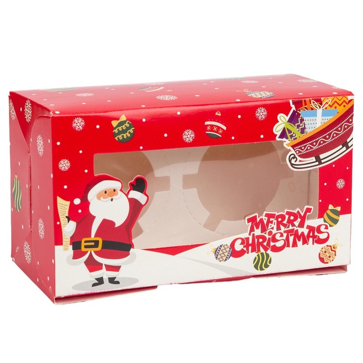 Cutie dreptunghiulara de Craciun cu fereastra si 2 compartimente - rosu (set 25 buc), Createur