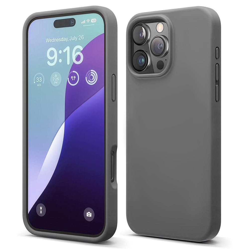 Husa CASEY STUDIOS™ compatibila cu iPhone 16 Pro, Soft Silicone Premium, Microfibra in Interior, Dark Grey, de Protectie, Ultra Slim, pentru Incarcare Wireless, Margini Ridicate de Protectia Ecranului si a Camerelor