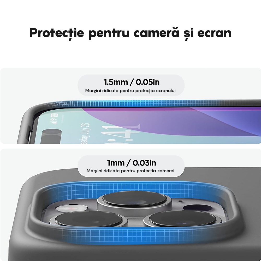 Husa CASEY STUDIOS™ compatibila cu iPhone 16 Pro, Soft Silicone Premium, Microfibra in Interior, Dark Grey, de Protectie, Ultra Slim, pentru Incarcare Wireless, Margini Ridicate de Protectia Ecranului si a Camerelor