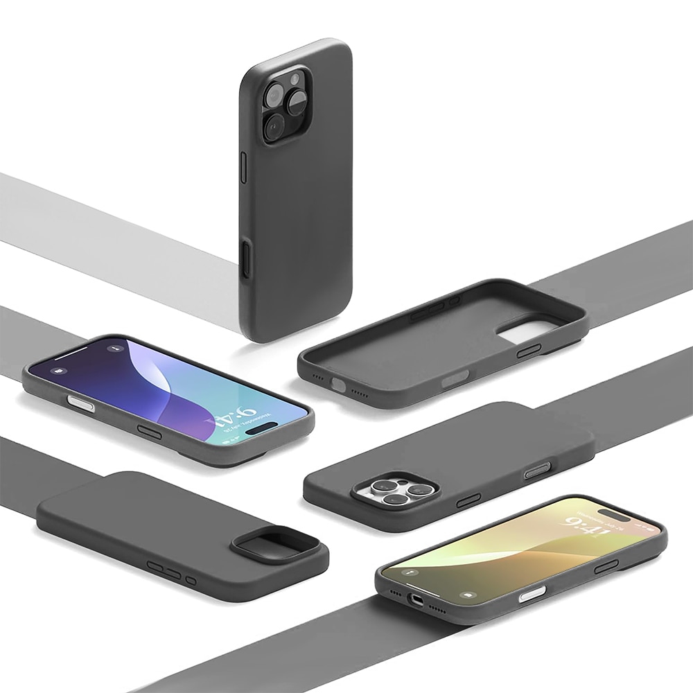 Husa CASEY STUDIOS™ compatibila cu iPhone 16 Pro, Soft Silicone Premium, Microfibra in Interior, Dark Grey, de Protectie, Ultra Slim, pentru Incarcare Wireless, Margini Ridicate de Protectia Ecranului si a Camerelor