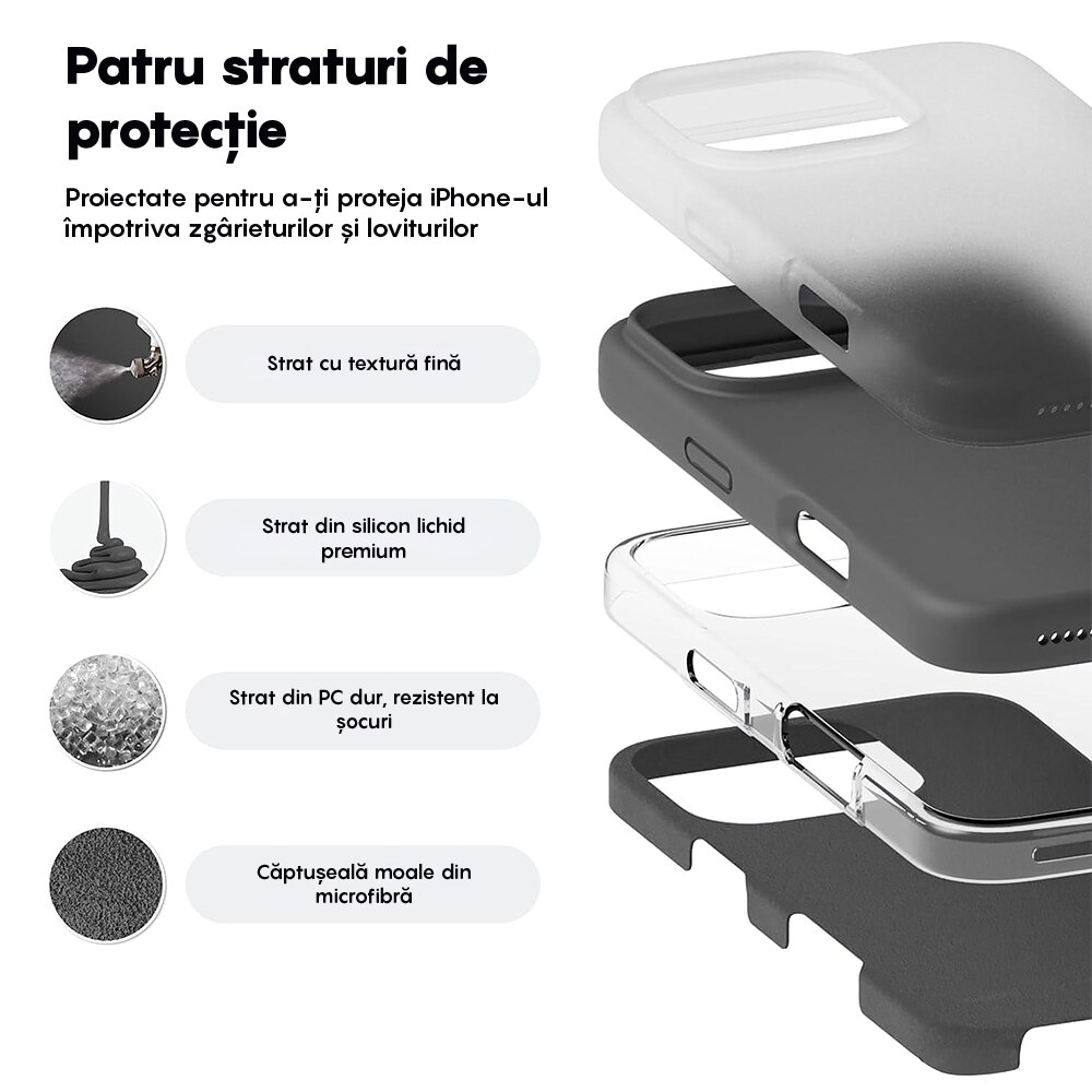 Husa CASEY STUDIOS™ compatibila cu iPhone 16 Pro, Soft Silicone Premium, Microfibra in Interior, Dark Grey, de Protectie, Ultra Slim, pentru Incarcare Wireless, Margini Ridicate de Protectia Ecranului si a Camerelor