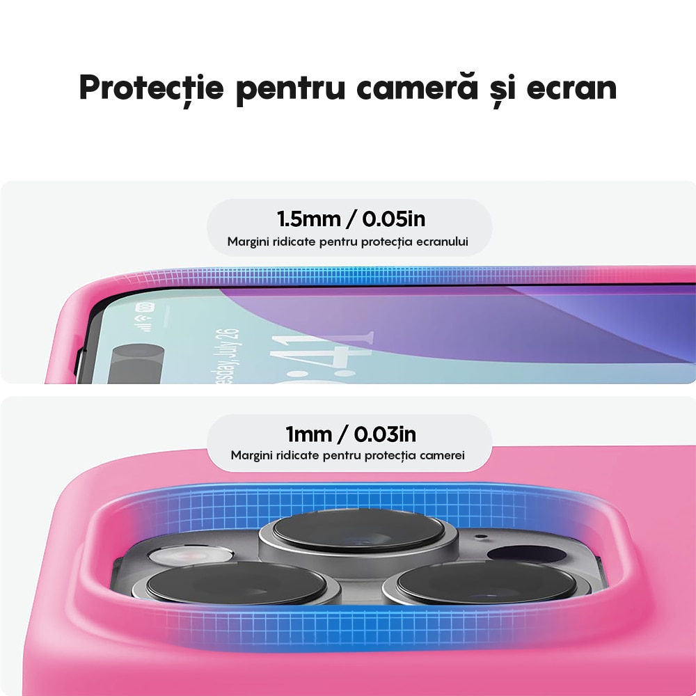 Husa CASEY STUDIOS™ compatibila cu iPhone 16 Pro, Soft Silicone Premium, Microfibra in Interior, Fuchsia, de Protectie, Ultra Slim, pentru Incarcare Wireless, Margini Ridicate de Protectia Ecranului si a Camerelor