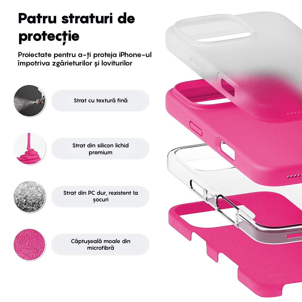 Husa CASEY STUDIOS™ compatibila cu iPhone 16 Pro, Soft Silicone Premium, Microfibra in Interior, Fuchsia, de Protectie, Ultra Slim, pentru Incarcare Wireless, Margini Ridicate de Protectia Ecranului si a Camerelor